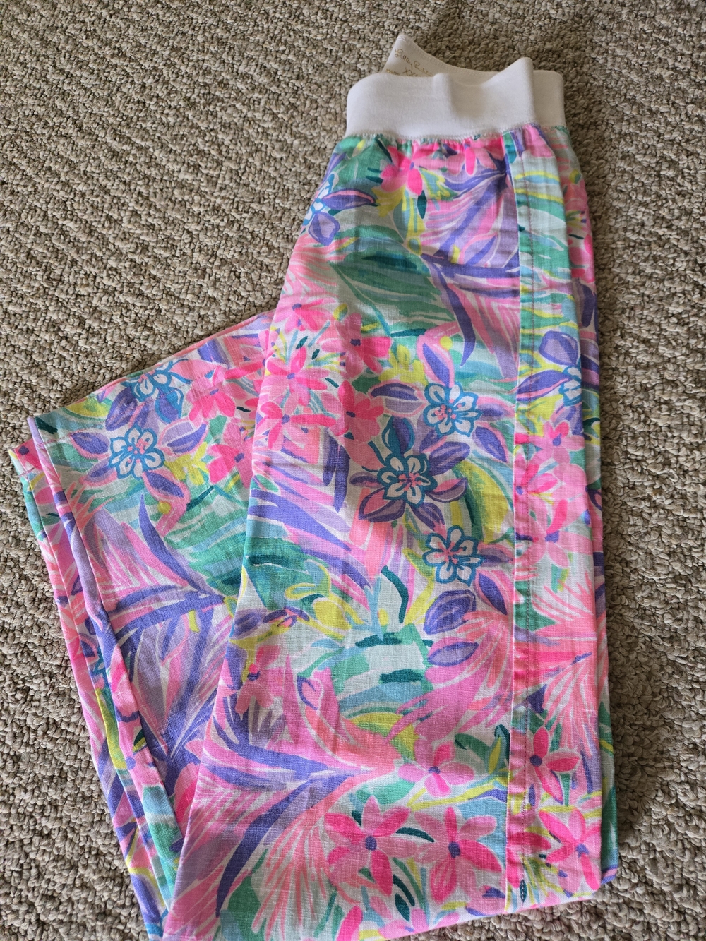 Colorful Floral Lounge Pants in Pink, Green & Blue